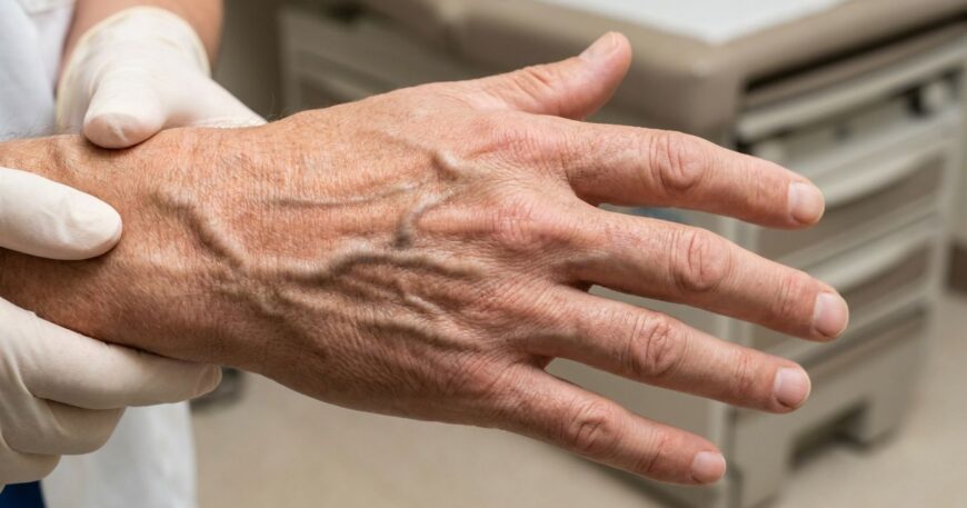 sudden prominent blue veins in hands